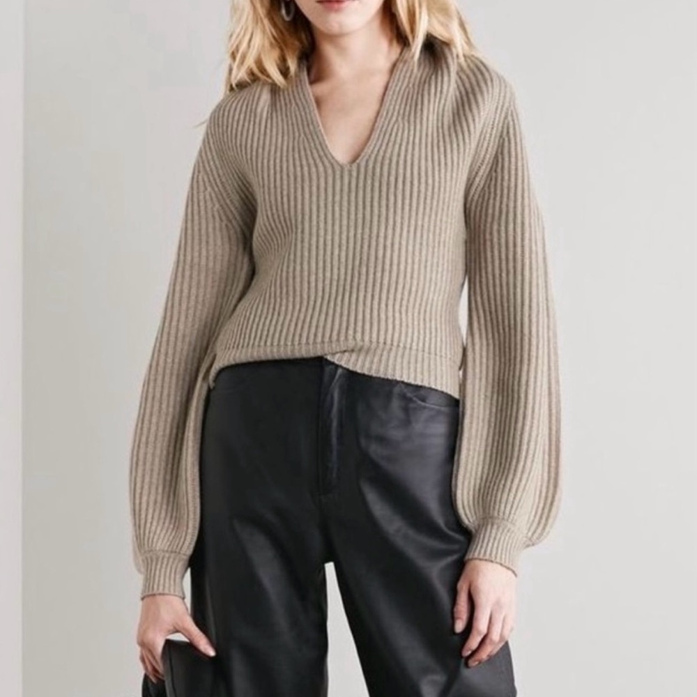 Worn once Alexander Wang ribbed beige wool cashmere blend draped neck sweater - Picture 5 of 6